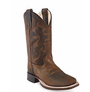 Old West Kids Boots 8" Wide Square Toe Brown Leather