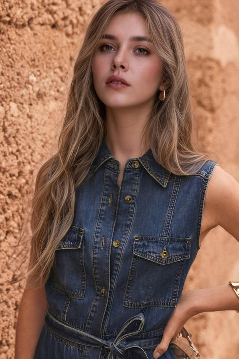 SLEEVELESS DENIM LONG DRESS