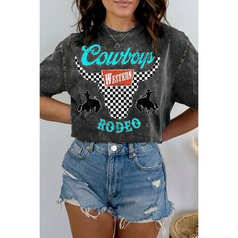Women's Cowboy Rodeo T - CHARCOAL GREY