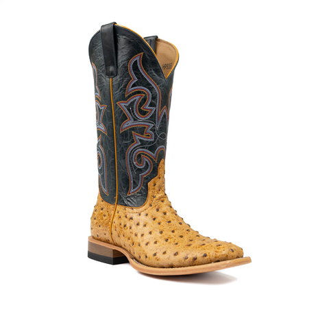 Horse Power Men's Saddle Ranch Ostrich Print Square Toe Cowboy Boot