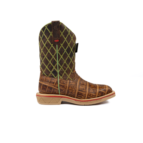 Horse Power Steel Toe Saddle Gator Print Work Boots - On Sale