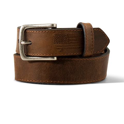 Ariat Boys Belt 1 1/4 Stitch USA Flag Shield Brown