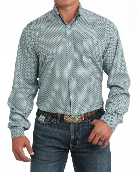 Cinch Men's Arena Flex Light Blue Print Long Sleeve Shirt