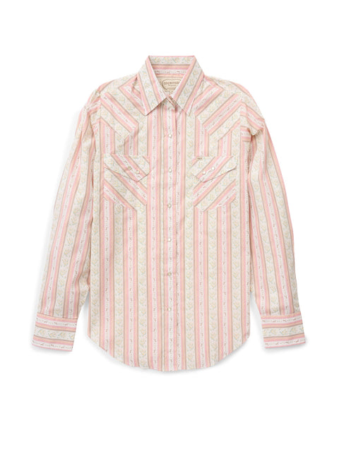Women's Cowboygirl Blossom Pink Quilt Print Granddaddy Snap Shirt