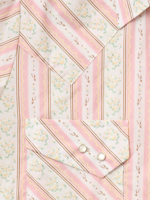 Women's Cowboygirl Blossom Pink Quilt Print Granddaddy Snap Shirt