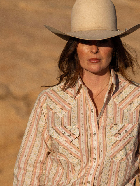 Women's Cowboygirl Blossom Pink Quilt Print Granddaddy Snap Shirt