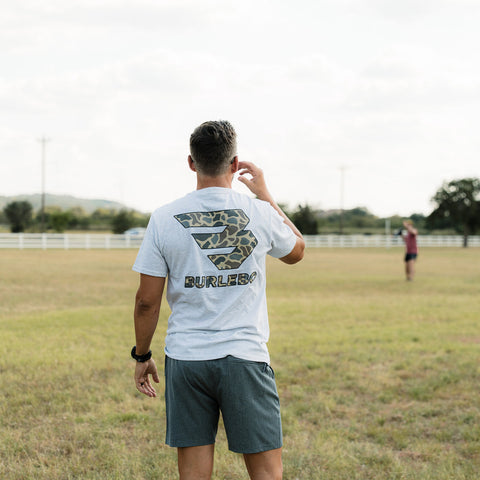 Burlebo Men's Short Sleeve Tee - Flying B Classic Deer Camo - Ash Grey
