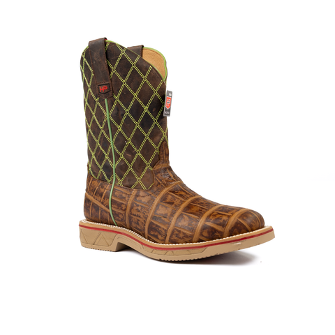 Horse Power Steel Toe Saddle Gator Print Work Boots - On Sale
