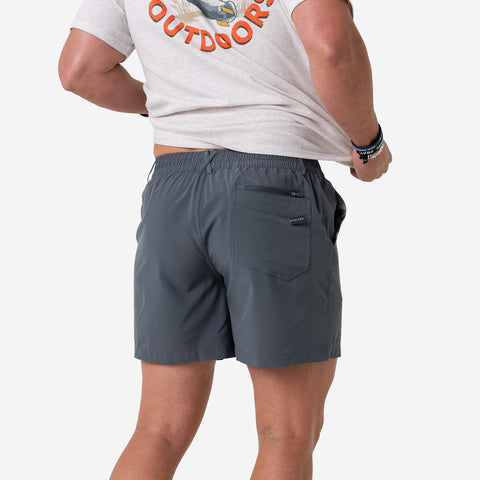 Burlebo Men's 5.5" Everyday Short - River Rock Grey - Classic Deer Camo Pocket