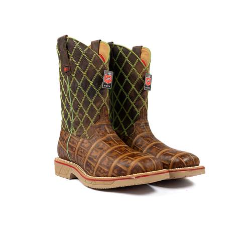 Horse Power Steel Toe Saddle Gator Print Work Boots - On Sale
