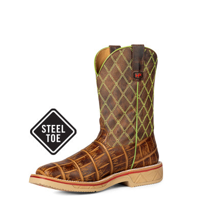 Horse Power Steel Toe Saddle Gator Print Work Boots