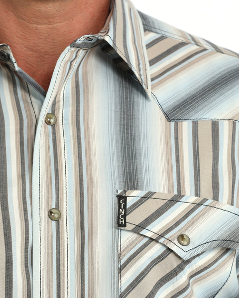 Cinch Men's Grey Stripe Modern Fit Pearl Snap Long Sleeve Shirt