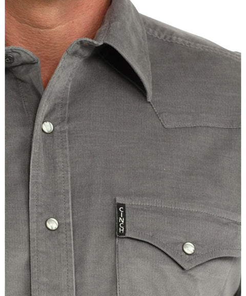 Cinch Men's Grey Corduroy Snap Western Shirt