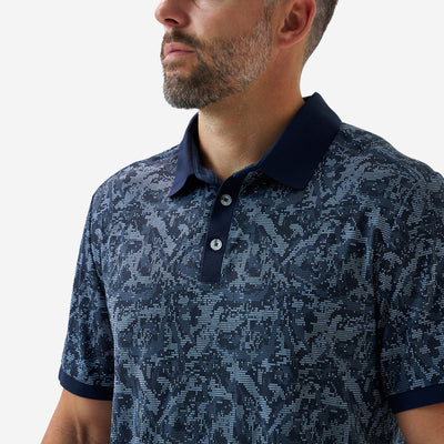 BURLEBO Men's Navy Digi Camo Ringer Performance Polo