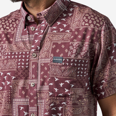 BURLEBO Men's Performance Button Up - Paisley Duck Maroon