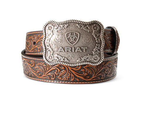 Ariat Men's Belt 1 1/2"EmbPlateBklBK/TN