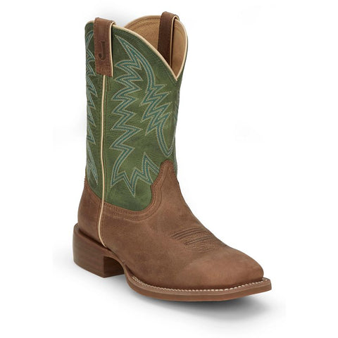 Justin Men's Big Bucks 11" Green Top Square Toe Cowboy Boot