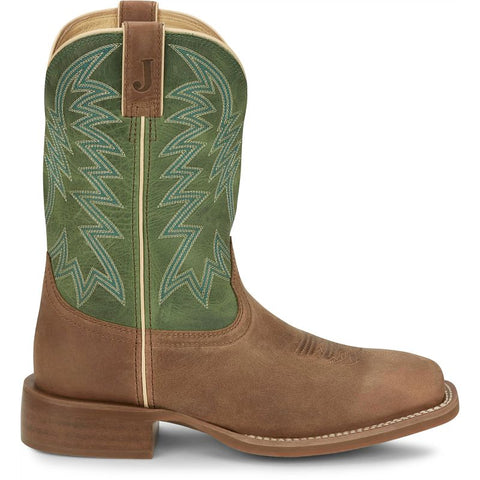 Justin Men's Big Bucks 11" Green Top Square Toe Cowboy Boot