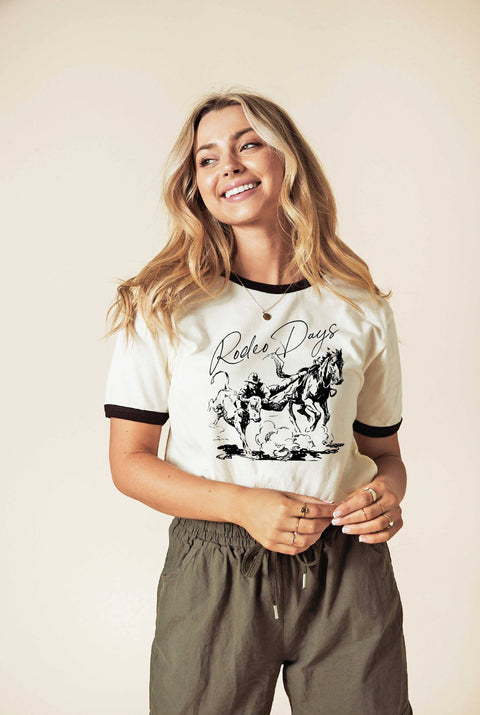 RODEO DAYS Ringer Graphic T-Shirt NATURAL/BLK