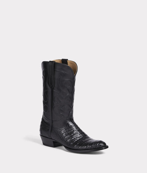 Lucchese Men's Charles Black Ultra Belly Caiman R Toe Cowboy Boot
