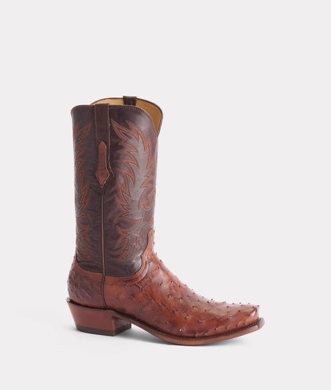 Lucchese Men's Elgin 13" Chocolate Full Quill Ostrich 7 Toe Cowboy Boot
