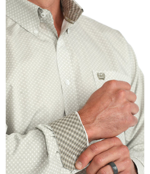 Cinch Men's Long Sleeve Button Down Print Olive