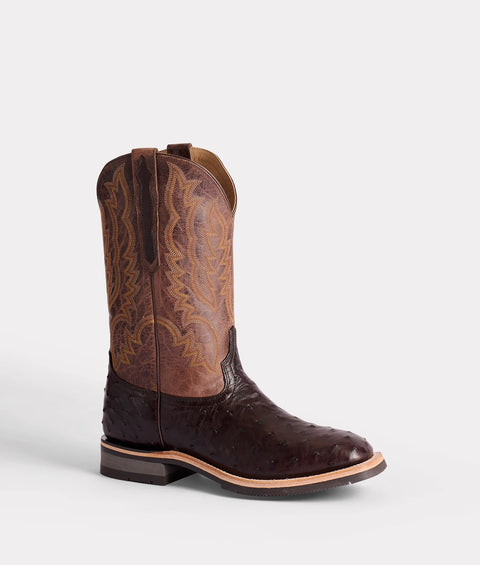 Lucchese Men's Rowdy Ostrich Antique Chocolate Square Toe Cowboy Boot